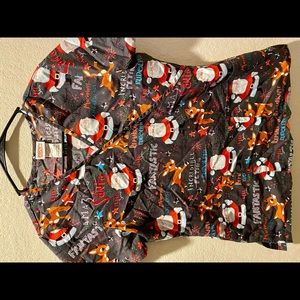 Santa and Rudolf Scrub Top size small